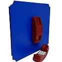 Moveandstic Platte 40x40cm blau mit Telefon rot