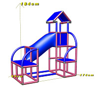 Felix - Kletterturm mit Krabbelröhre und Ausstieg in magenta-blau Maße