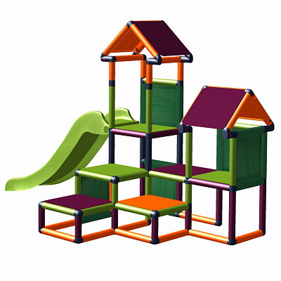  Moveandstic Gesa - Kletterturm für Kleinkinder mit Rutsche und Stoffeinsätzen, apfelgrün/orange/magenta
