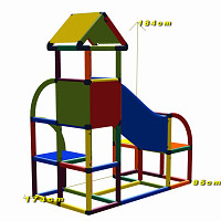 Felix - Kletterturm mit Krabbelröhre und Ausstieg in apfelgrün-rot Maße