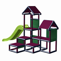 Spielturm Gesa - Kletterturm für Kleinkinder mit Rutsche und Stoffeinsätzen, Magenta/Titangrau